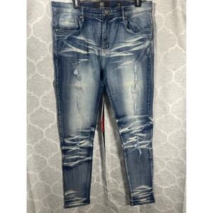 DNM STORY Men's Blue Distressed Slim Fit Jeans Size 36